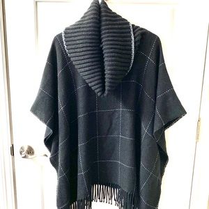 Johnston & Murphy woven poncho knitted turtleneck black Windowpane check